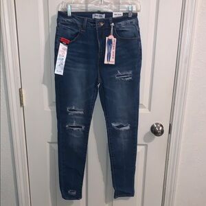 Wax Jean High Rise Blue Distressed Denim